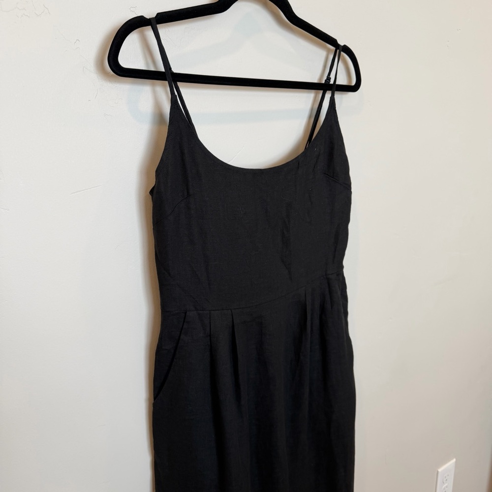 Quince 100% European Linen Scoop Neck Midi Dress, Black, Small - Picture 5 of 11
